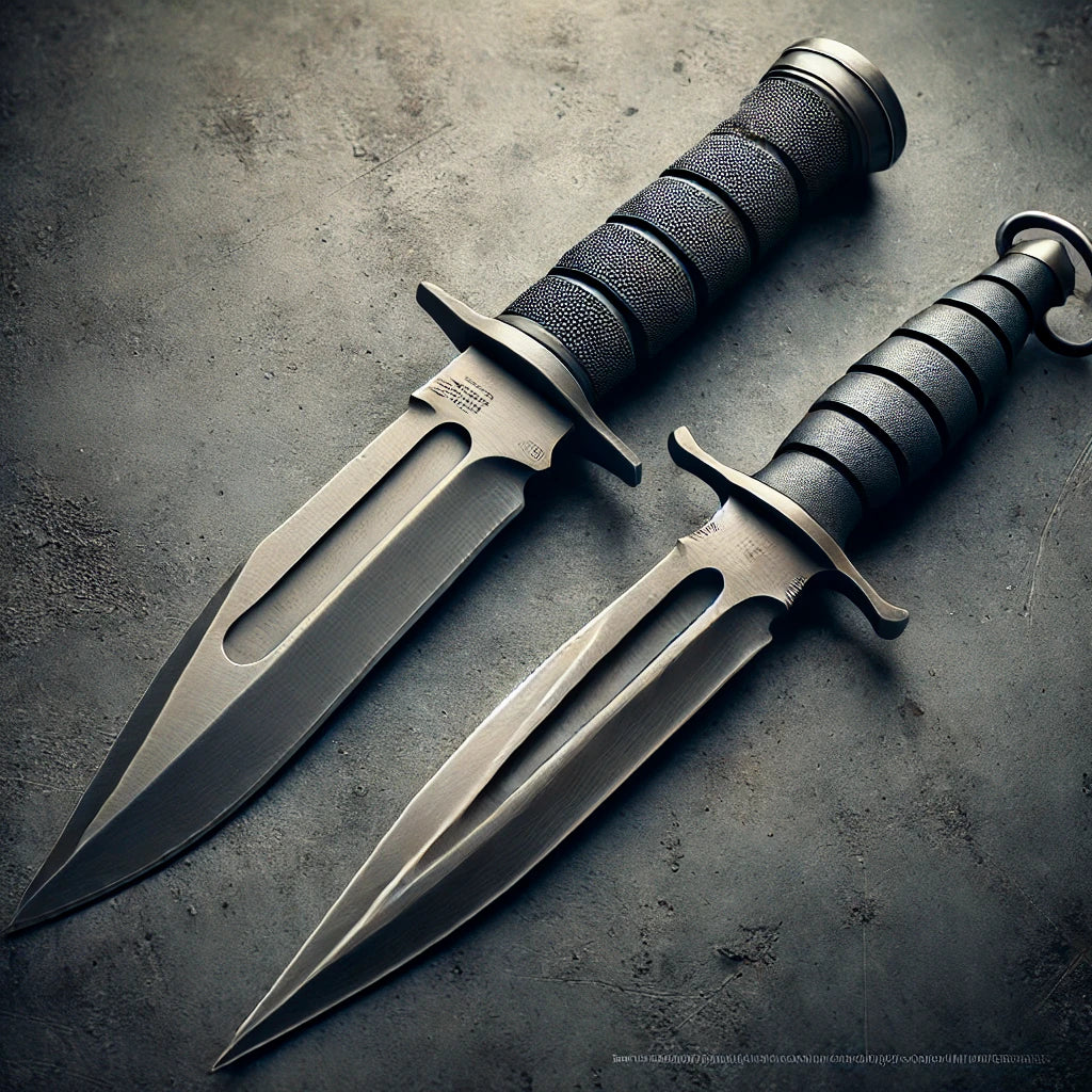 A side by side comparison of knife & dagger
