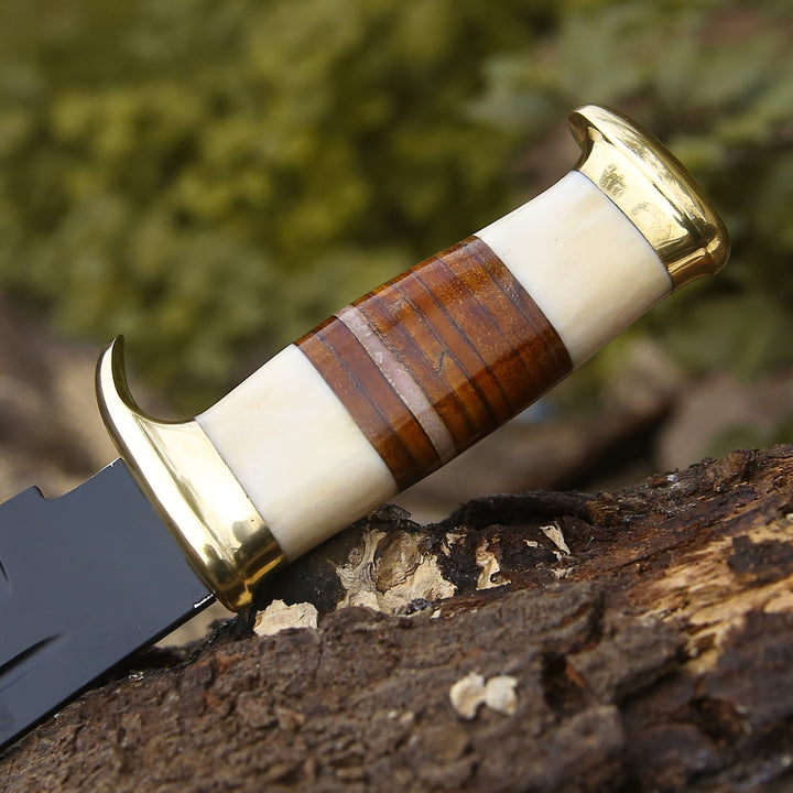 Custom Bowie Knife - Vindicator Custom Bowie Knife with Bone & Stacked Leather Handle - Shokunin USA