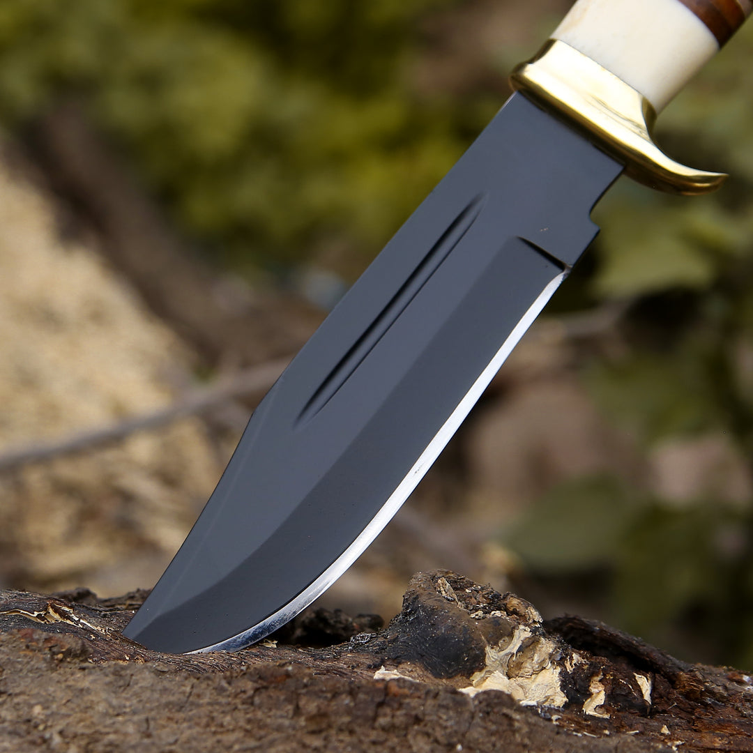 Custom Bowie Knife - Vindicator Custom Bowie Knife with Bone & Stacked Leather Handle - Shokunin USA
