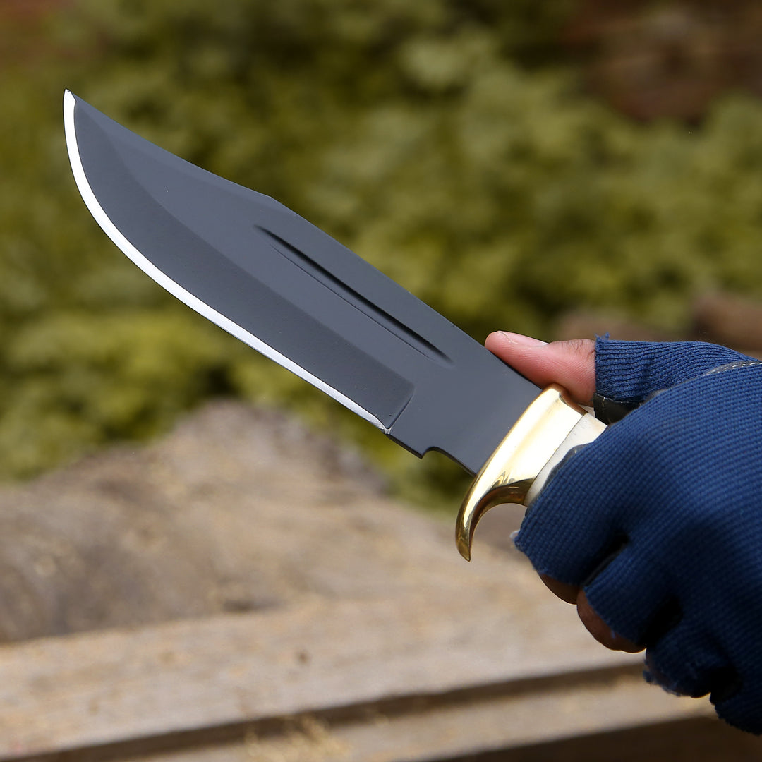 Custom Bowie Knife - Vindicator Custom Bowie Knife with Bone & Stacked Leather Handle - Shokunin USA