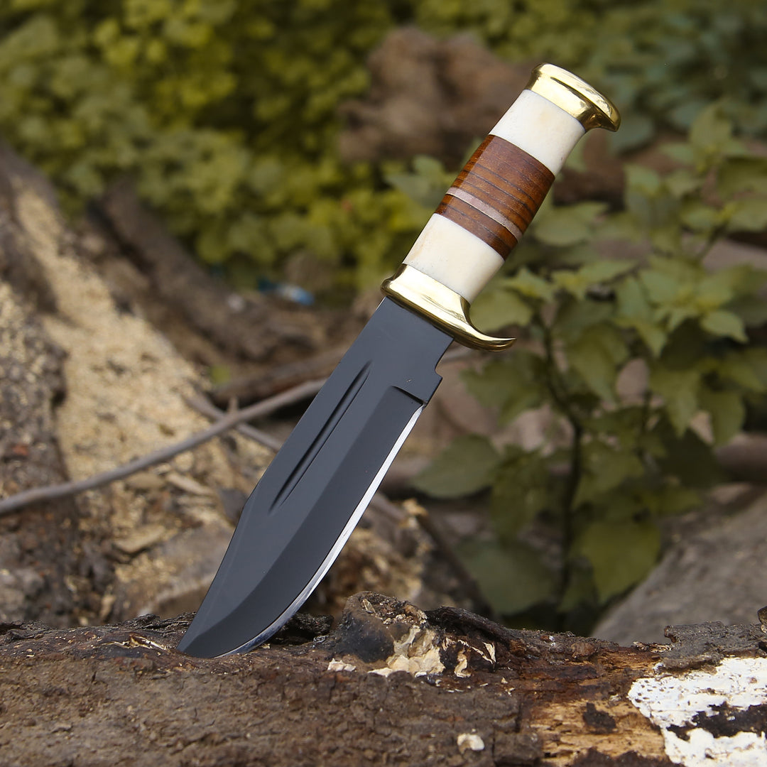 Custom Bowie Knife - Vindicator Custom Bowie Knife with Bone & Stacked Leather Handle - Shokunin USA