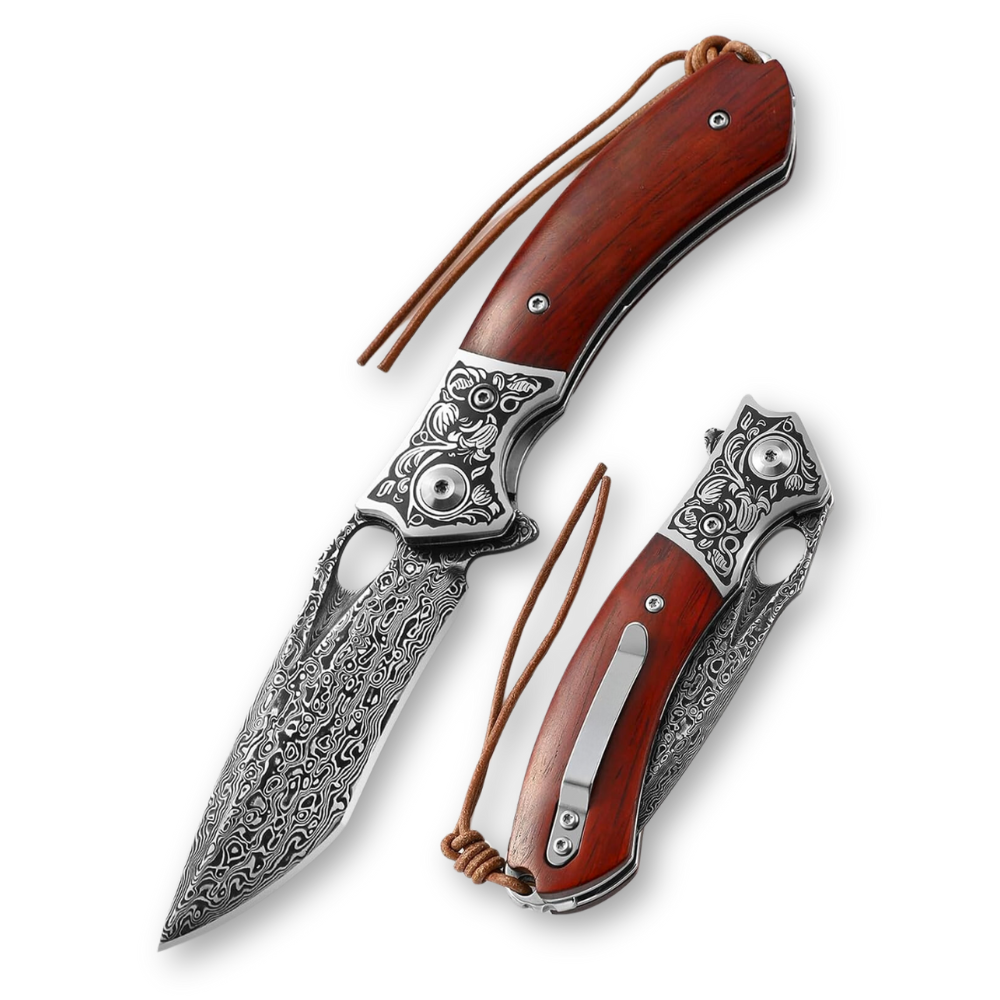 Damascus Pocket Knive with Clip - Hunting - Best Pocket Knives