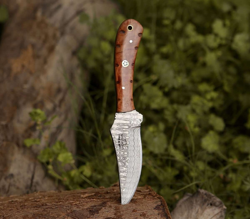 Damascus Knife - Cutlass Damascus Knife with Exotic Olive Wood Handle - Shokunin USA
