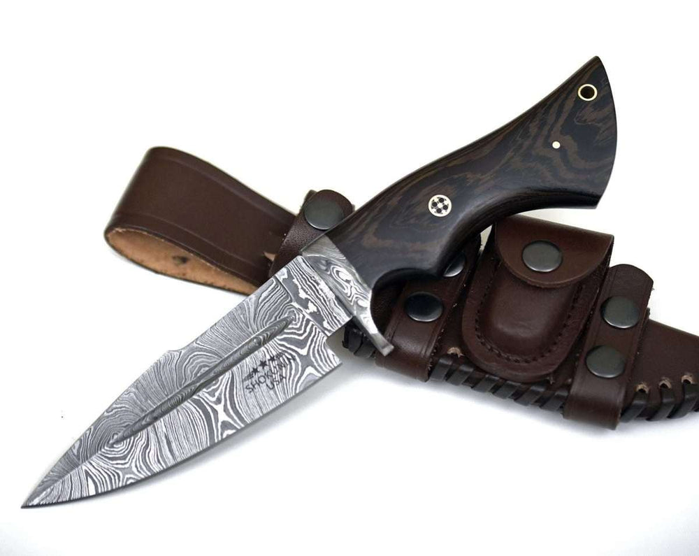 Damascus Knife - Garotte Damascus Hunting Knife with Exotic Wenge Wood Handle - Shokunin USA