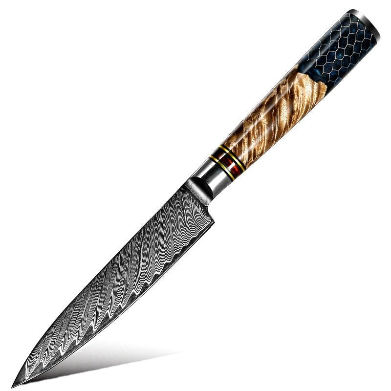 Chef Knife - Maverick VG10 Chef Knife Damascus Petty Knife with Exotic Olive Wood Handle - Shokunin USA