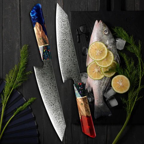 Chef Knife - Pristine 8" VG10 Chef Knife Damascus Kiritsuke Knife with Exotic Olive Wood Handle - Shokunin USA