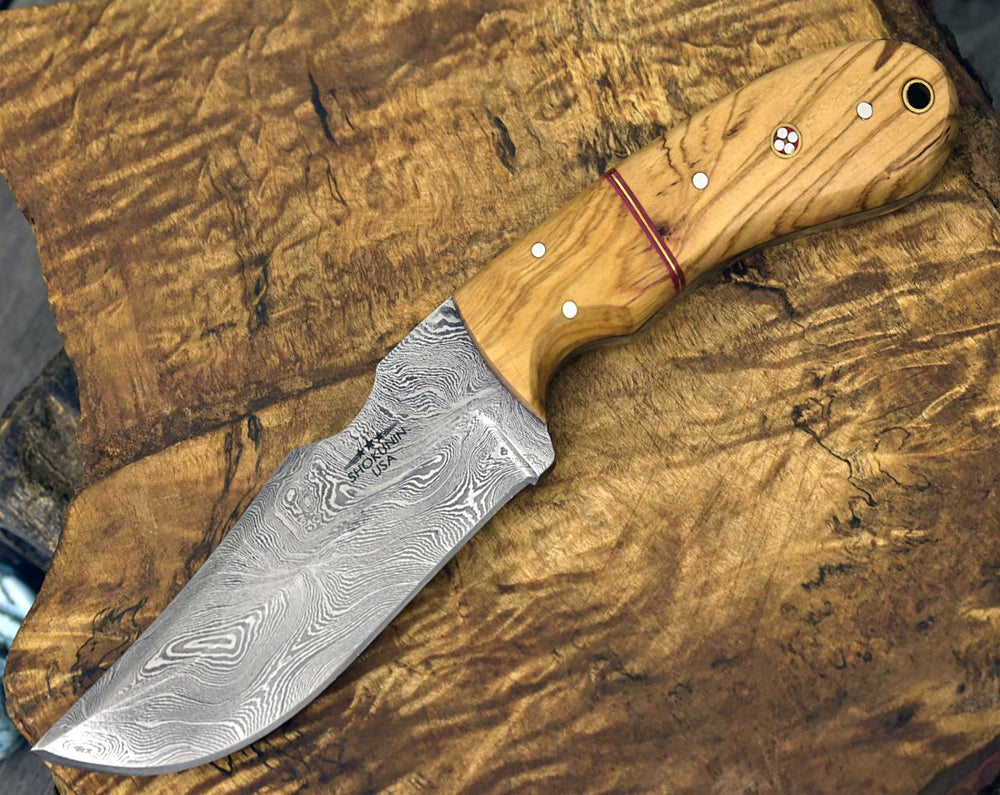Damascus Knife - Puma Damascus Steel Hunting Knife Olive Wood Handle & Sheath - Shokunin USA