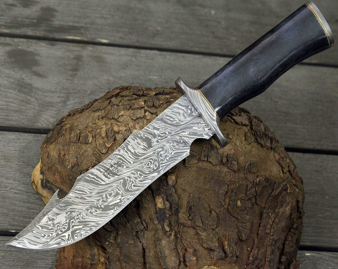 Damascus Knife - Raptor Damascus Steel Bowie Knife with Bone Handle - Shokunin USA