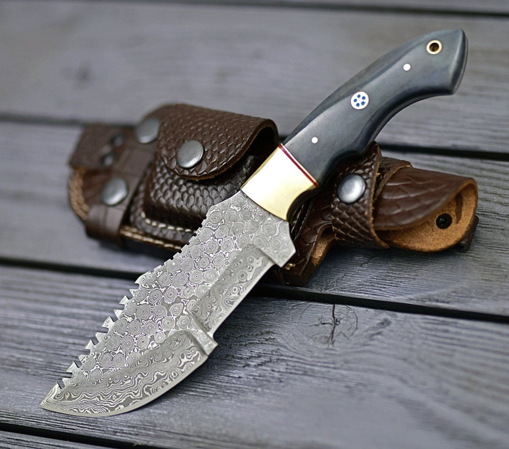 Damascus Knife - TrailMaster Tracker Knife with Brass & Bone Handle - Shokunin USA
