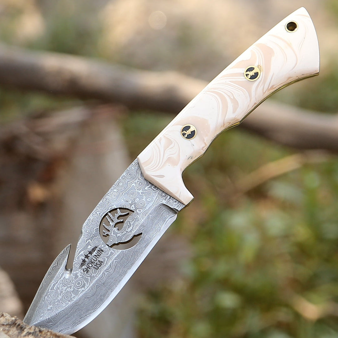 Utility Knife - Tranquility Gut Hook Knife with Pearl Resin Handle - Shokunin USA