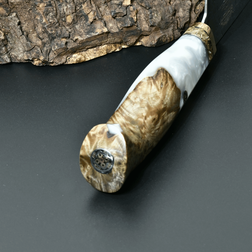 Chef Knife - Shinobi VG10 Chef Knife with Exotic Olive Wood &amp; Mother of Pearl Handle - Shokunin USA