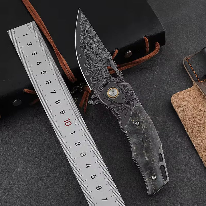 Gentleman's folder with case - Galaxy Japanese Damascus Folding Pocket Knife with Maple Burl Wood Handle - Shokunin USA