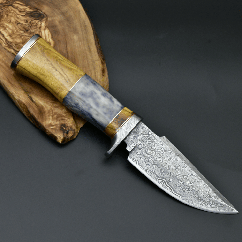 Legion Damascus Hunting Knife with Exotic Yellow Heart & Bone Handle