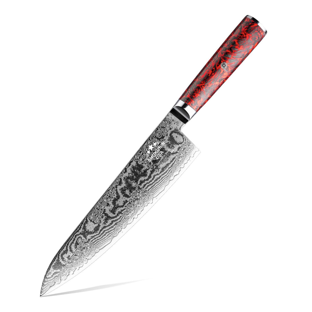 Obsidian Chef Knife - Obsidian Japanese Damascus Chef Knife with Carbon Fiber Handle - Shokunin USA