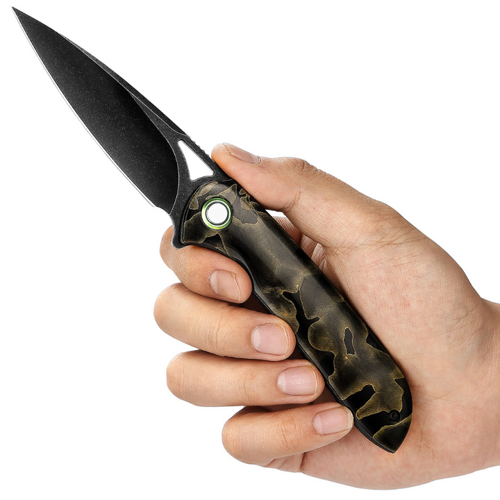 Damascus Knife - Hermes Cobalt Steel Folding Pocket Knife with Raffir Noble Handle - Shokunin USA