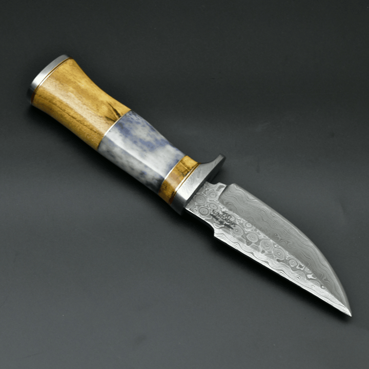 Legion Damascus Hunting Knife with Exotic Yellow Heart & Bone Handle