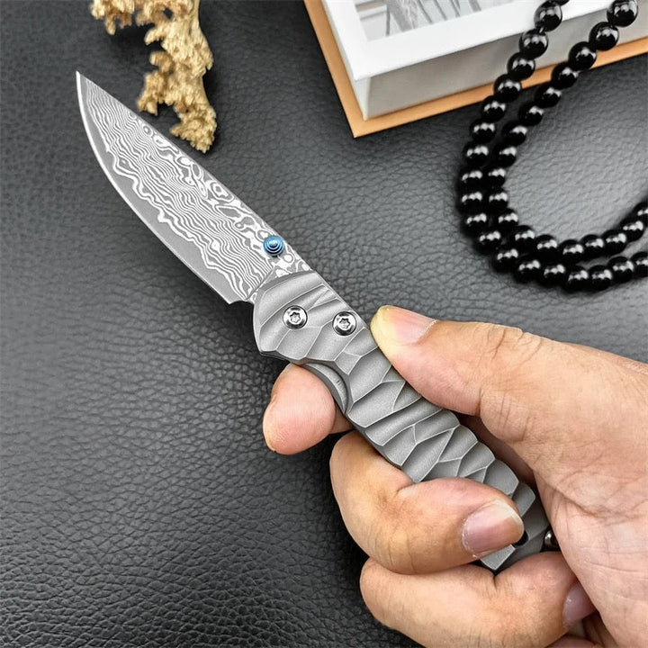 EDC Knife - Diamond Japanese EDC Pocket Knife with VG10 Damascus Blade, Titanium Handle &amp; Sheath - Shokunin USA