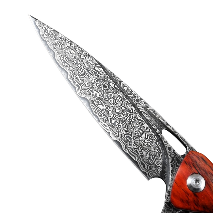 Quicksilver Handmade Japanese Damascus Pocket Knife with Exotic Red Sandalwood Handle