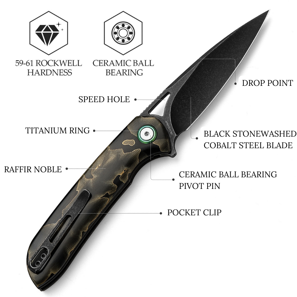 Damascus Knife - Hermes Cobalt Steel Folding Pocket Knife with Raffir Noble Handle - Shokunin USA