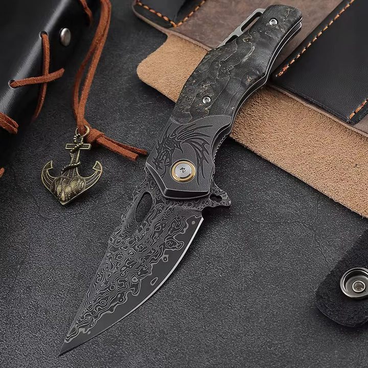 Gentleman's folder with case - Galaxy Japanese Damascus Folding Pocket Knife with Maple Burl Wood Handle - Shokunin USA