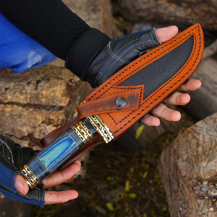 Shadowblade Knife - Shadowblade Damascus Steel Bowie Knife with Pakkawood Handle &amp; Sheath - Shokunin USA