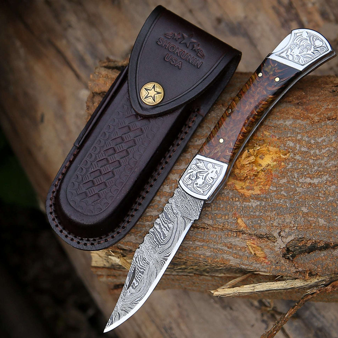 Custom Folding Knives - Striker Custom Pocket Knife with Pine Cone Handle - Shokunin USA