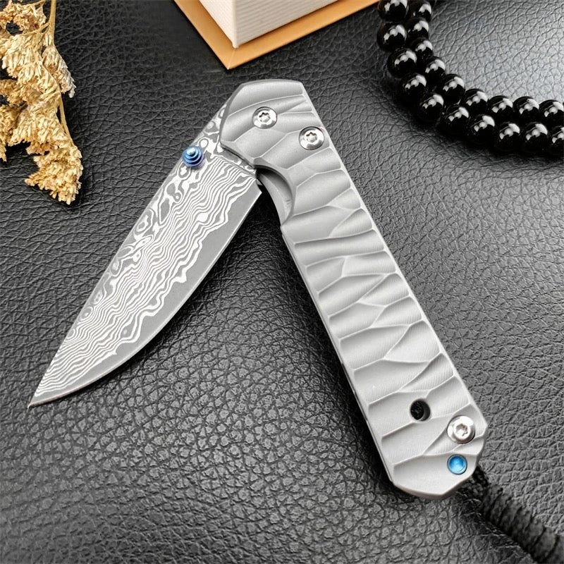 EDC Knife - Diamond Japanese EDC Pocket Knife with VG10 Damascus Blade, Titanium Handle &amp; Sheath - Shokunin USA