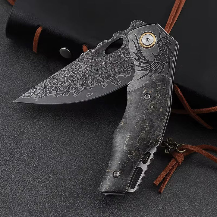 Gentleman's folder with case - Galaxy Japanese Damascus Folding Pocket Knife with Maple Burl Wood Handle - Shokunin USA