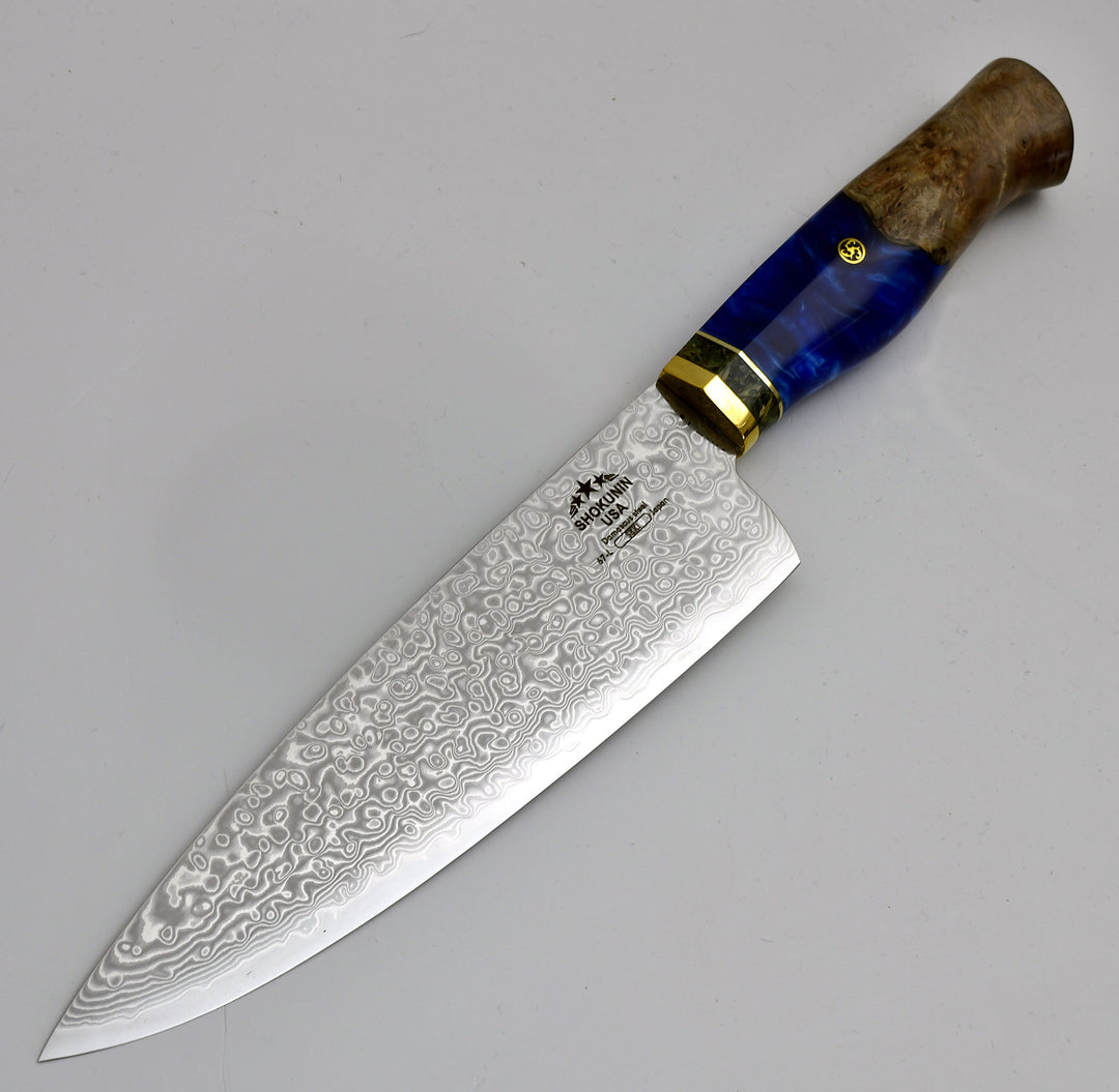 Shinobi Stainless Damascus Chef Knife 8" with Exotic Olive Wood Handle