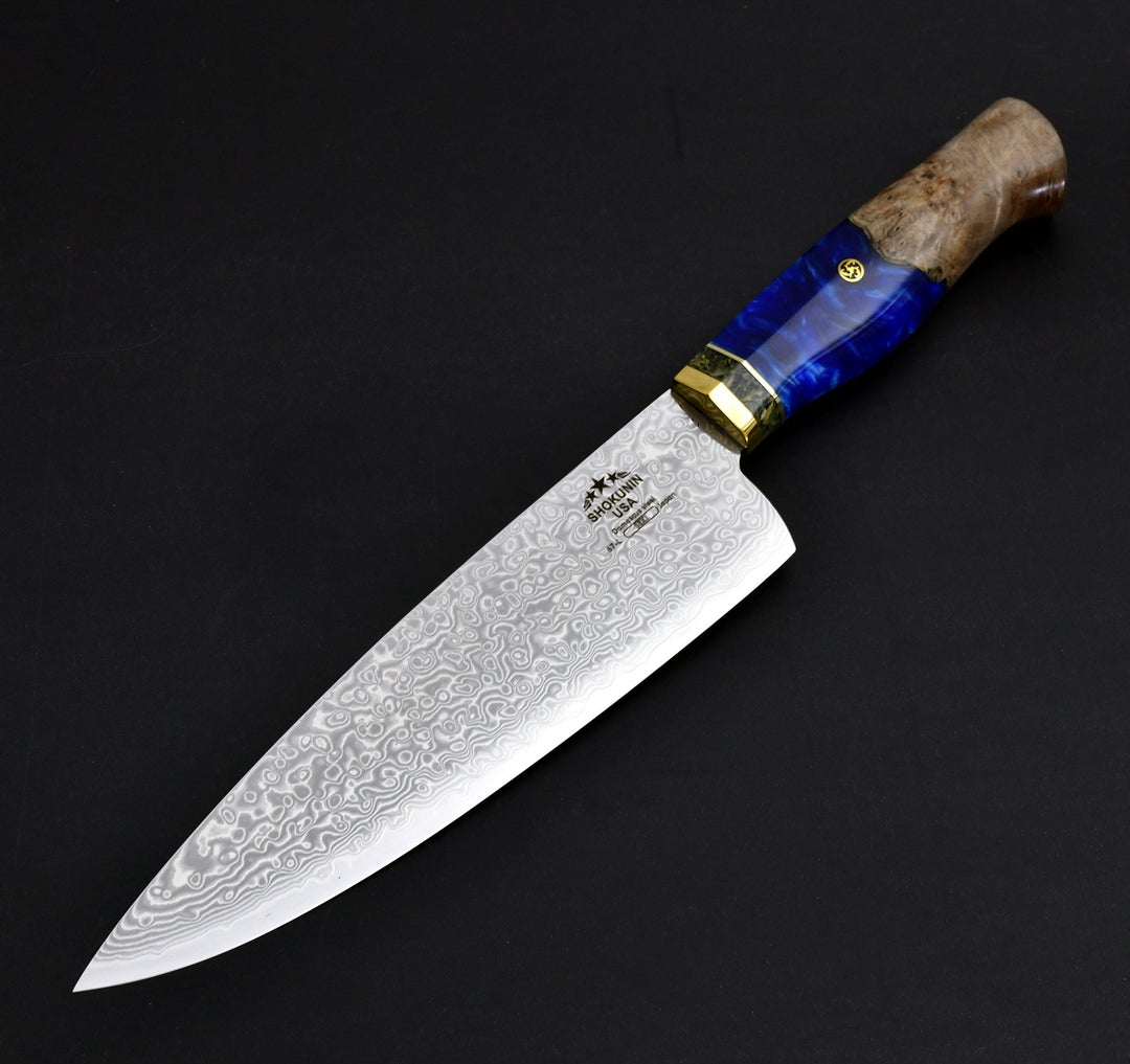 Shinobi Knives - Shinobi VG10 Damascus Chef Knife 8" with Exotic Olive Wood Handle - Shokunin USA