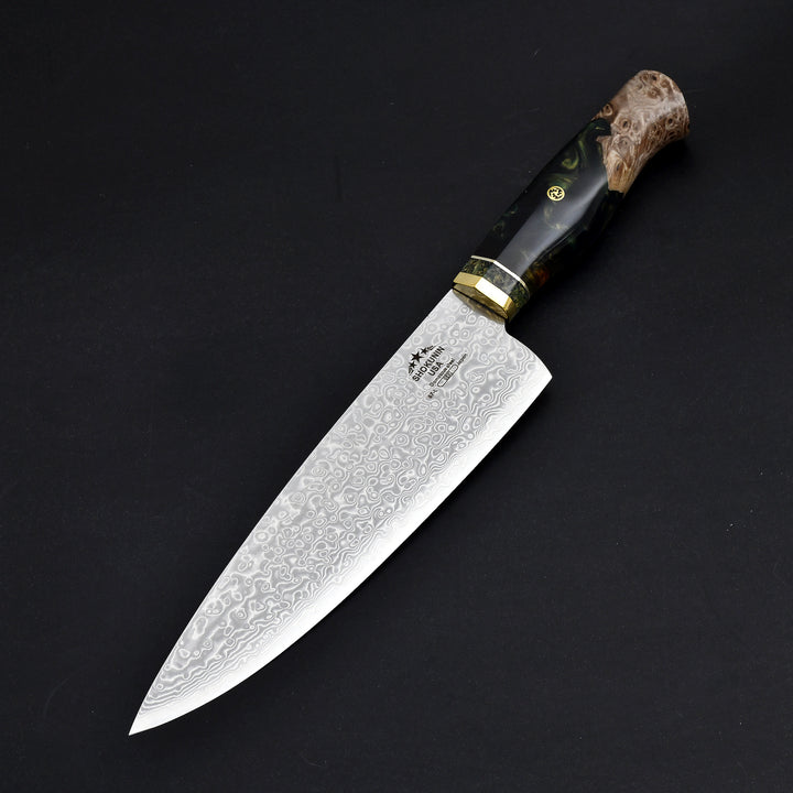 Shinobi Damascus Chef Knife with Exotic Olive Wood Handle