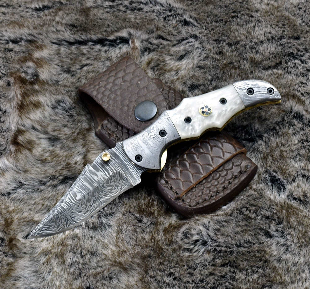 Utility Knife - Exodus Gentleman's Folding Knife with Pearl Handle and Knife Sharpener - Shokunin USA