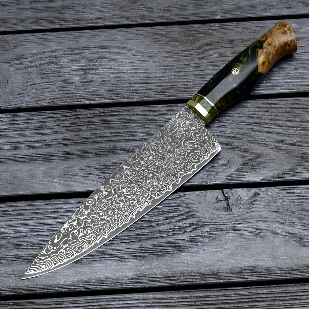 Chef Knife - Protivo Chef Knife, Damascus Chef Knife with Olive Wood Handle - Shokunin USA