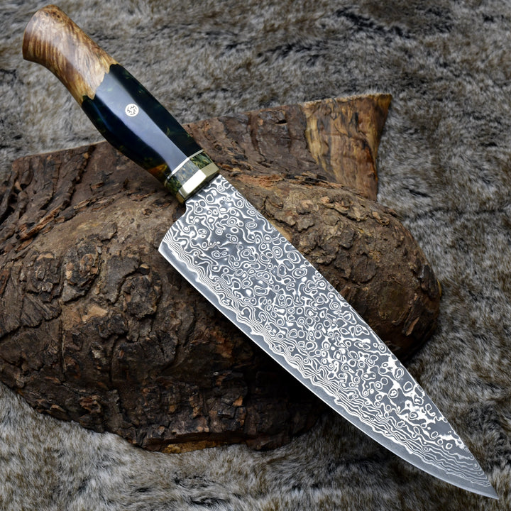 Chef Knife - Protivo Chef Knife, Damascus Chef Knife with Olive Wood Handle - Shokunin USA