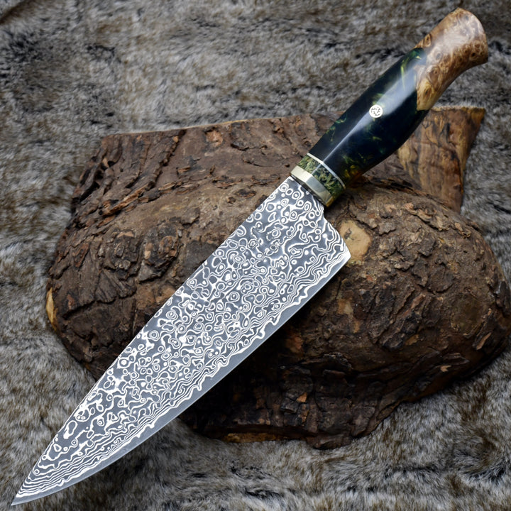 Chef Knife - Protivo VG10 Chef Knife, Damascus Chef Knife with Olive Wood Handle - Shokunin USA