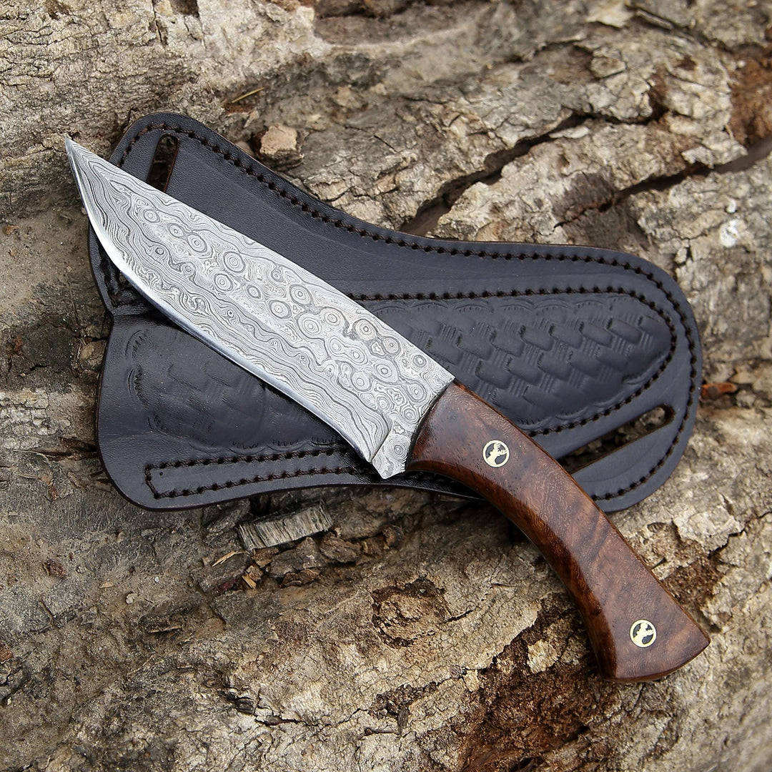 hunting knives for collectors - Bloodhound Handmade Damascus Steel Hunting Knife with Rosewood Handle &amp; Leather Sheath - Shokunin USA