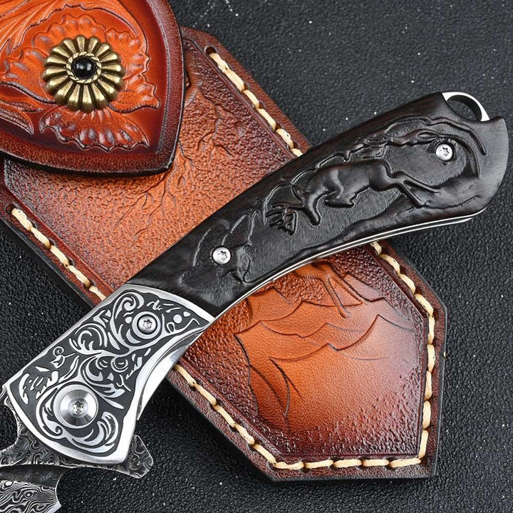Multitool - Athena VG10 Handmade Damascus Pocket Knife with Clip &amp; Exotic Ebony Wood Handle - Shokunin USA