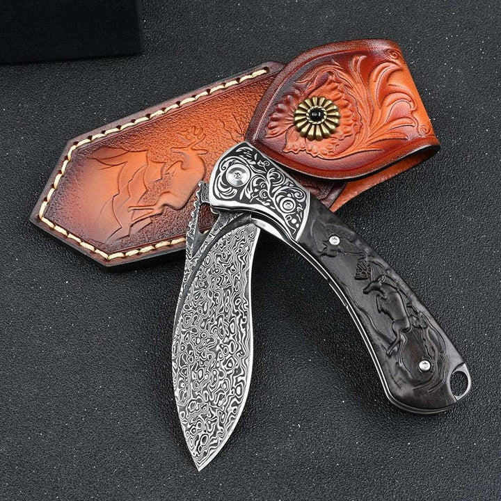 Multitool - Athena VG10 Handmade Damascus Pocket Knife with Clip &amp; Exotic Ebony Wood Handle - Shokunin USA