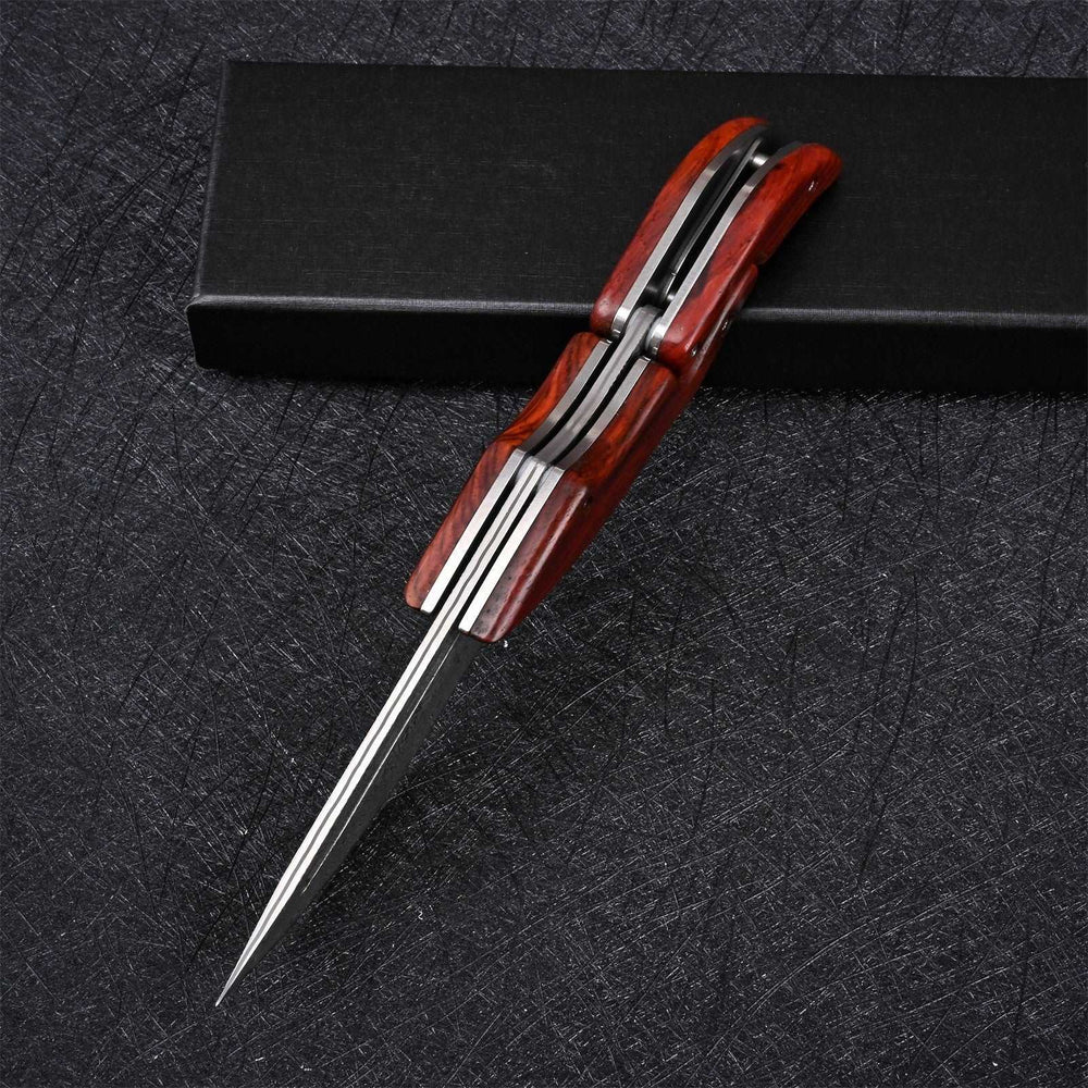 Multitool - Hera Slider Damascus Pocket Knife with Exotic Red Sandal Wood Handle - Shokunin USA