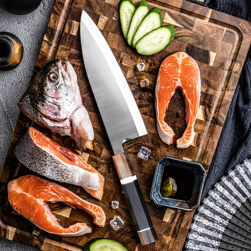 Chef Knife - Crystal Damascus Chef's Knife with Exotic Ebony Wood Handle - Shokunin USA