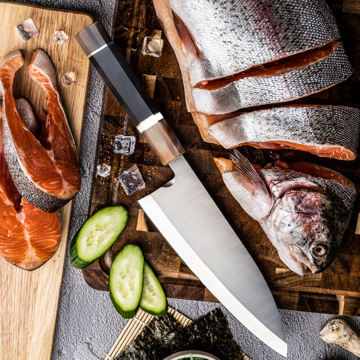 Chef Knife - Crystal Damascus Chef's Knife with Exotic Ebony Wood Handle - Shokunin USA