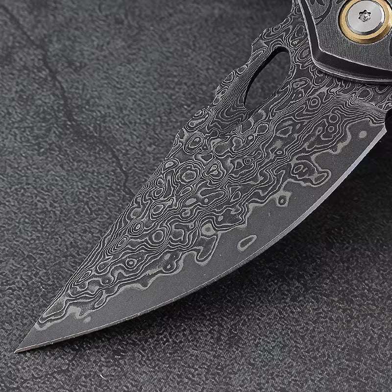 Gentleman's folder with case - Galaxy Japanese Damascus Folding Pocket Knife with Maple Burl Wood Handle - Shokunin USA