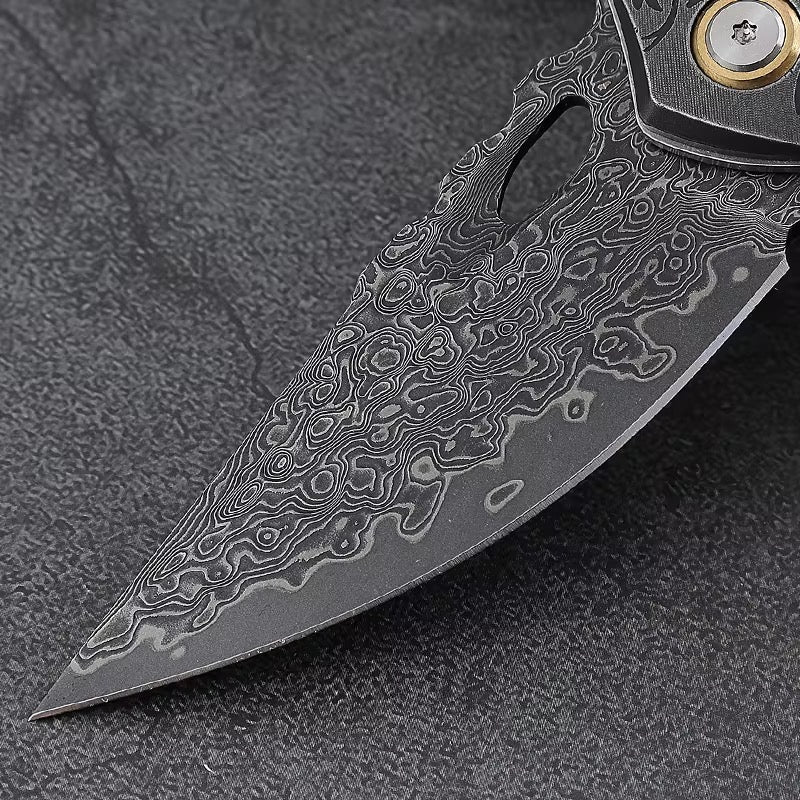 Gentleman's folder with case - Galaxy Japanese Damascus Folding Pocket Knife with Maple Burl Wood Handle - Shokunin USA