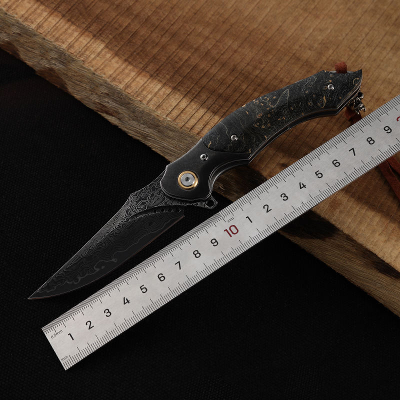 Pocket Knife - Venom Japanese Damascus Pocket Knife with Stained Maple Burl Wood Handle - Shokunin USA