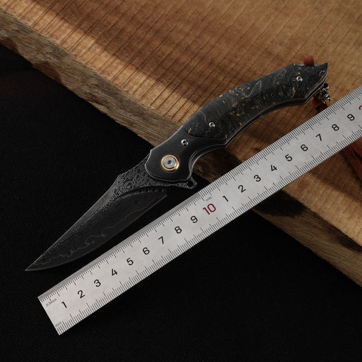 Pocket Knife - Venom Japanese Damascus Pocket Knife with Stained Maple Burl Wood Handle - Shokunin USA