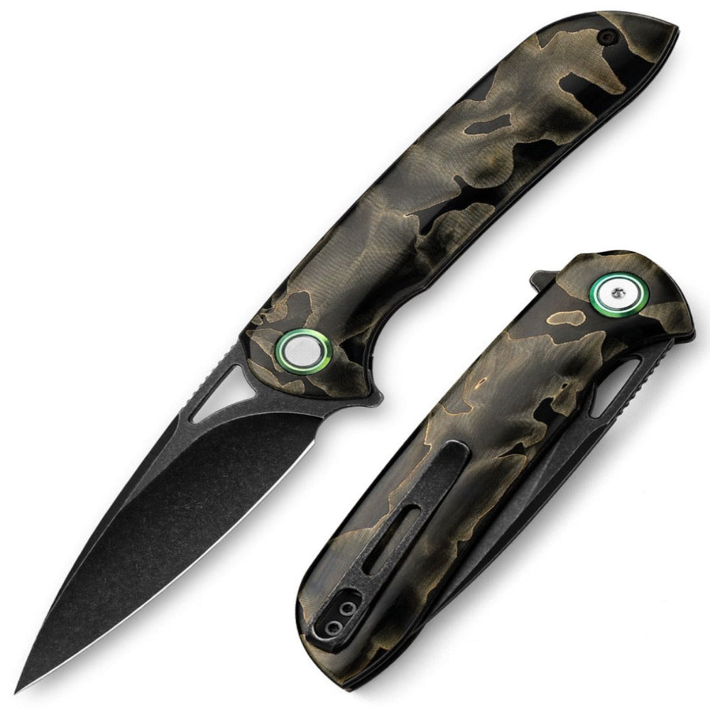 Damascus Knife - Lieutenant Cobalt Steel Folding Pocket Knife with Snake Micarta Handle - Shokunin USA