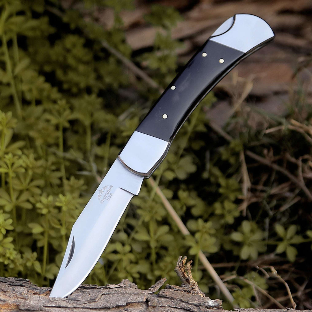 Pocket knife - Pocket Knife with Exotic Bull Horn Handle &amp; Sheath Personalized - Shokunin USA