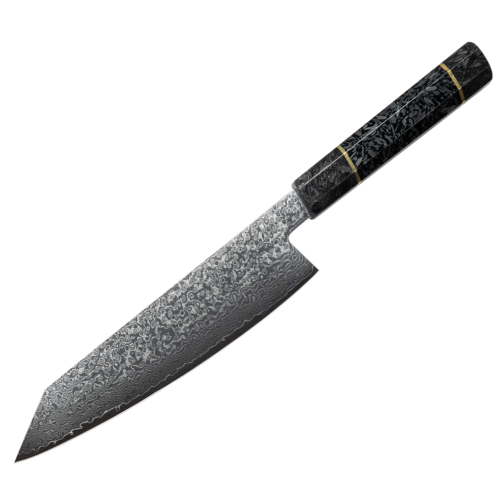Chef knife - Cobalt Damascus Chef Knife with Black Carbon Fiber Handle - Shokunin USA