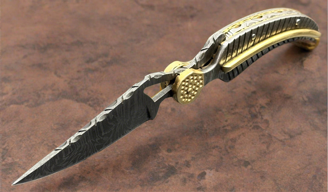 Utility Knife - Elegance Handmade Personalized Damascus Folding Hunting Knife with Damascus Handle - Shokunin USA