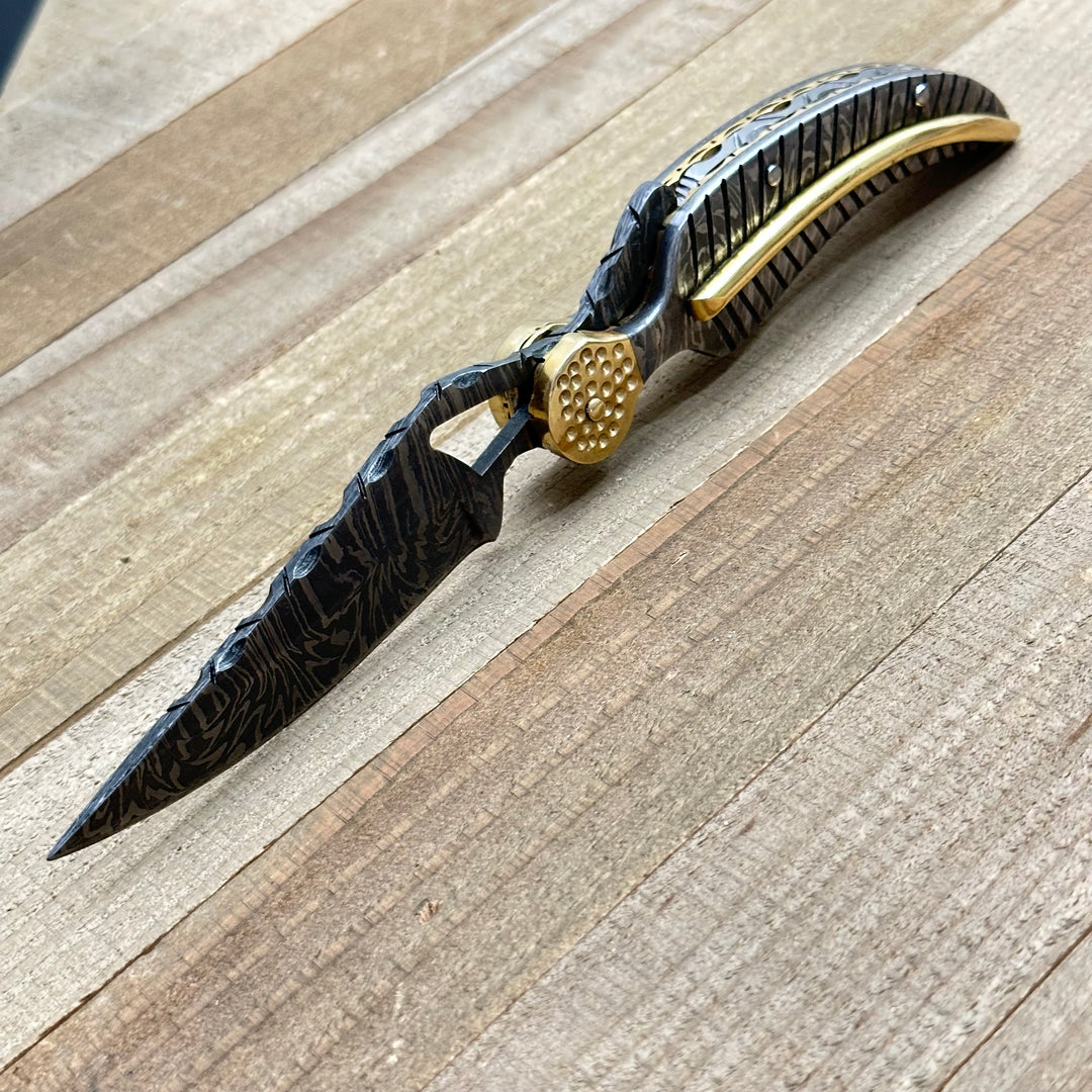 Utility Knife - Elegance Handmade Personalized Damascus Folding Hunting Knife with Damascus Handle - Shokunin USA